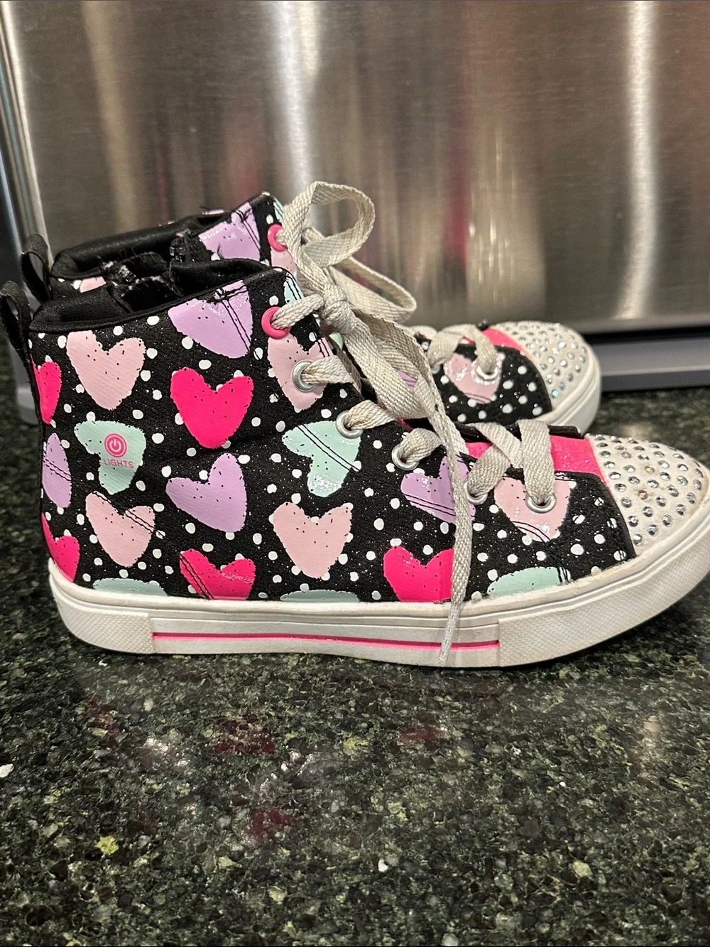 Skechers TWINkLE TOES girls heart high top sneakers light up shoes sz 3